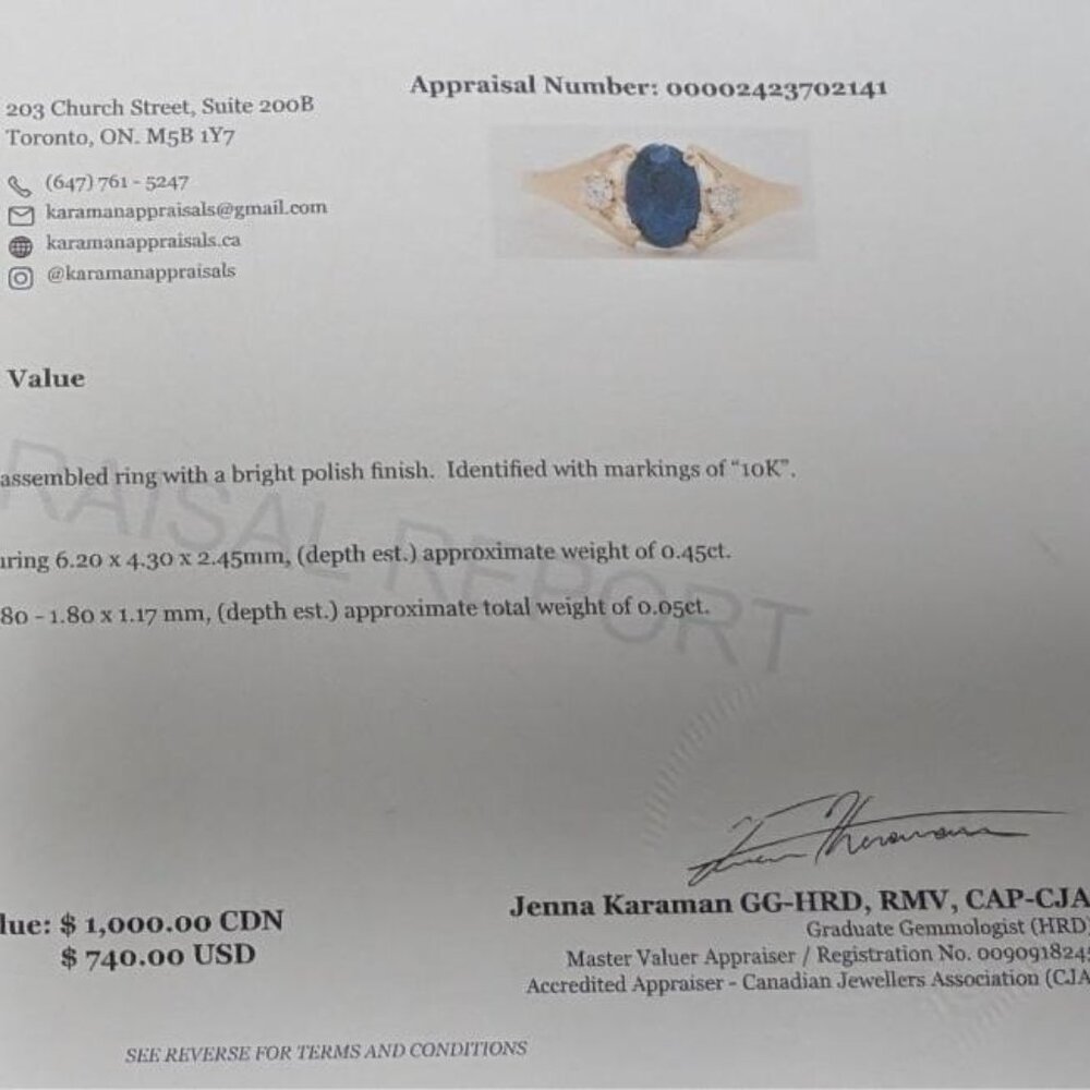 10K Yellow Gold 1.38G Blue Sapphire 0.45Ct And Moissanite 0.05Ct Ring - Picture 3 of 4